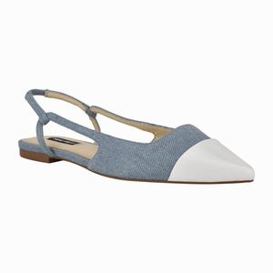 Nine West Babee Slingback Pointy Toe Flats - Blue/White - Ireland (CV9784506)